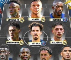 Score90排皇马+巴黎阵容：维尼修斯、姆巴佩、登贝莱三叉戟